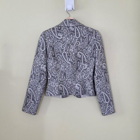Trina Turk Blazer Womens 2 Gray Silver Paisley LS Cotton Wool Blend Party Boho - Picture 14 of 16